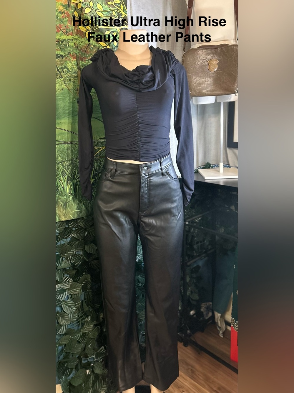 Hollister Black Faux Leather Ultra High-Rise Straight Pants